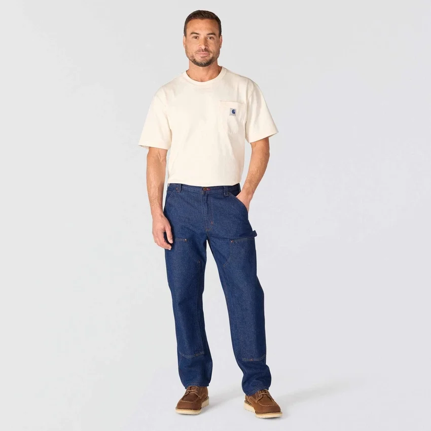 Erkek Crafted Serisi Bol Kesim Düz Paça Çift Dizli İş Kot Pantolonu