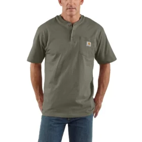 Erkek Dearborn Bol Kesim Ağır Henley Cepli Tişört