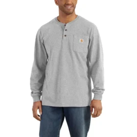 Erkek Dearborn Bol Kesim Ağır Pamuklu Uzun Kolluklu Henley Cepli Gömlek
