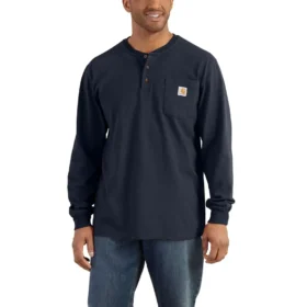 Erkek Dearborn Bol Kesim Ağır Pamuklu Uzun Kolluklu Henley Cepli Gömlek