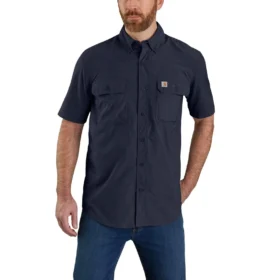 Erkek Force Sun Defender™ Chambray Bol Kesim Kısa Kolluklu Gömlek - Güneş Koruyucu Gömlekler