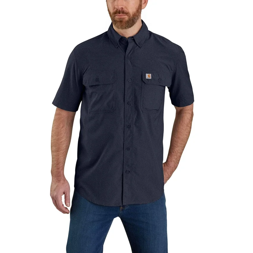 Erkek Force Sun Defender™ Chambray Bol Kesim Kısa Kolluklu Gömlek - Güneş Koruyucu Gömlekler