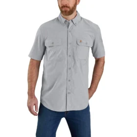 Erkek Force Sun Defender™ Chambray Bol Kesim Kısa Kolluklu Gömlek - Güneş Koruyucu Gömlekler