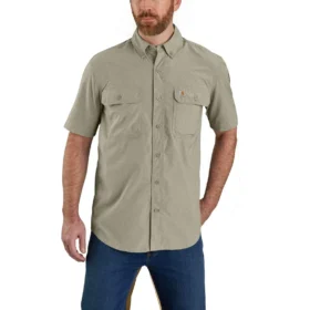 Erkek Force Sun Defender™ Chambray Bol Kesim Kısa Kolluklu Gömlek - Güneş Koruyucu Gömlekler