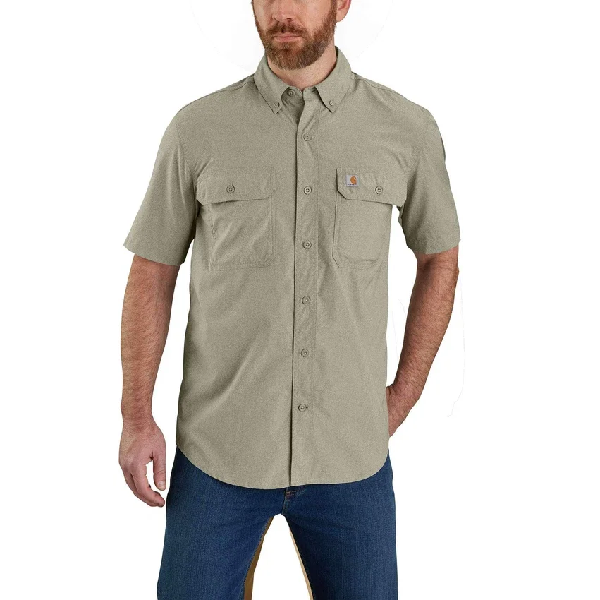 Erkek Force Sun Defender™ Chambray Bol Kesim Kısa Kolluklu Gömlek - Güneş Koruyucu Gömlekler