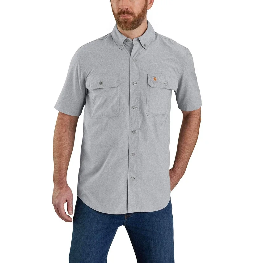 Erkek Force Sun Defender™ Chambray Bol Kesim Kısa Kolluklu Gömlek - Güneş Koruyucu Gömlekler