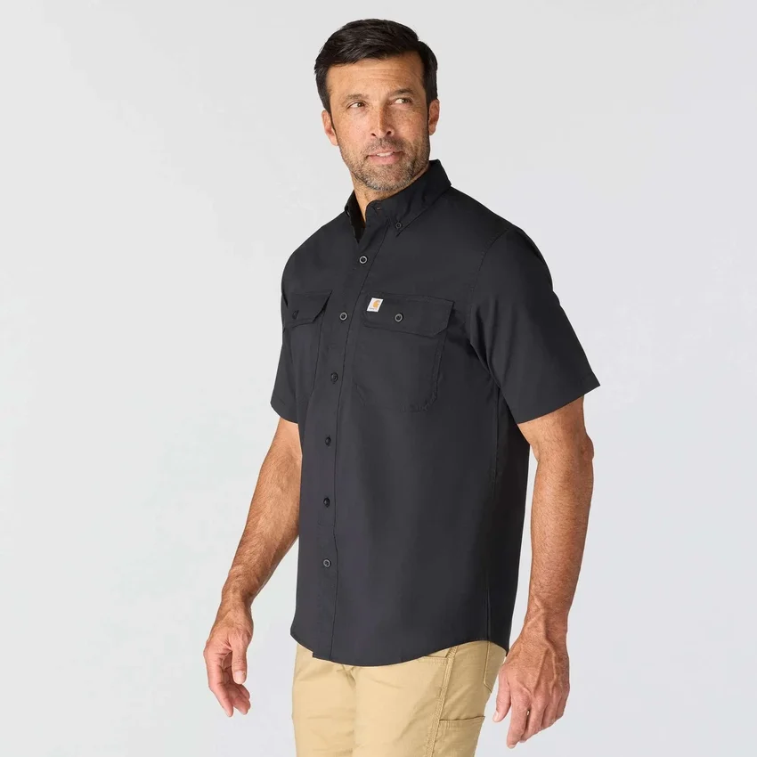 Erkek Force Sun Defender™ Chambray Bol Kesim Kısa Kolluklu Gömlek - Güneş Koruyucu Gömlekler