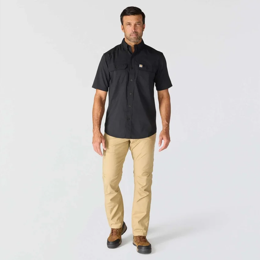 Erkek Force Sun Defender™ Chambray Bol Kesim Kısa Kolluklu Gömlek - Güneş Koruyucu Gömlekler