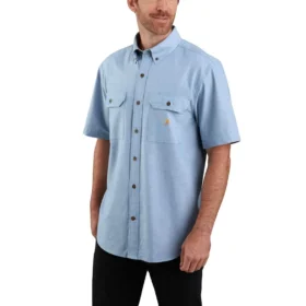 Erkek Fort Bol Kesim Kısa Kolluklu Chambray Gömlek - Erkek İş Gömlekleri