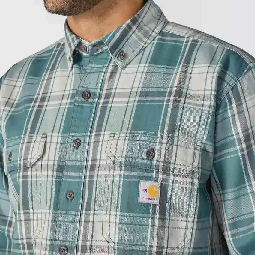 Erkek Geniş Kesim Uzun Kolluklu Twill Ekose Gömlek - Alev Dirençli Gömlekler