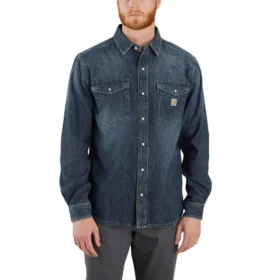 Erkek Montana Gevşek Kesim Uzun Kolluklu Denim Çıtçıtlı Ön Gömlek