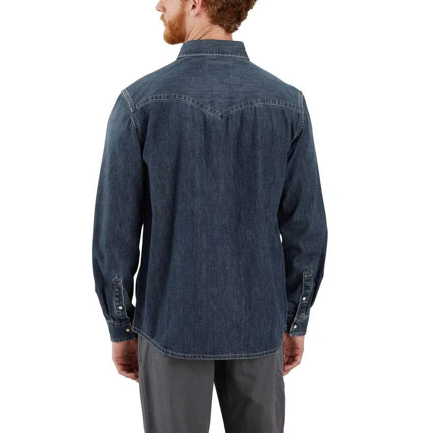 Erkek Montana Gevşek Kesim Uzun Kolluklu Denim Çıtçıtlı Ön Gömlek