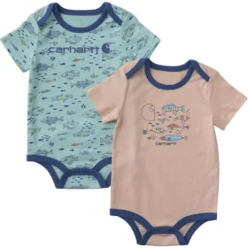 Erkek Çocuklar İçin 2 Parçalı Kısa Kolluklu Balık Desenli Bodysuit Seti (Bebek)