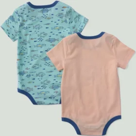 Erkek Çocuklar İçin 2 Parçalı Kısa Kolluklu Balık Desenli Bodysuit Seti (Bebek)
