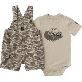 Erkek Çocuklar İçin 2 Parçalı Kısa Kolluklu Bodysuit ve Kamuflaj Desenli Kargo Cepli Şort Set (Bebek)