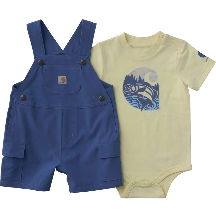 Erkek Çocuklar İçin 2 Parçalı Kısa Kolluklu Bodysuit ve Kargo Cepli Şort Set (Bebek)