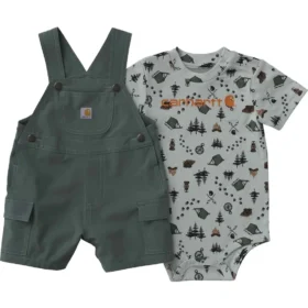 Erkek Çocuklar İçin 2 Parçalı Kısa Kolluklu Bodysuit ve Kargo Cepli Şort Set (Bebek)