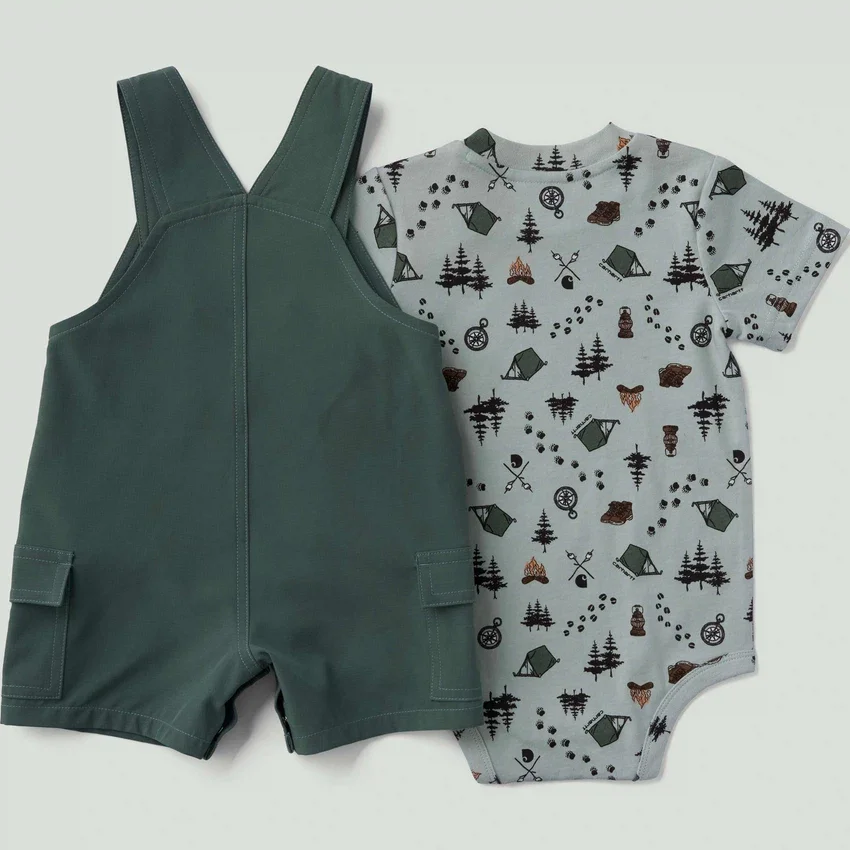Erkek Çocuklar İçin 2 Parçalı Kısa Kolluklu Bodysuit ve Kargo Cepli Şort Set (Bebek)