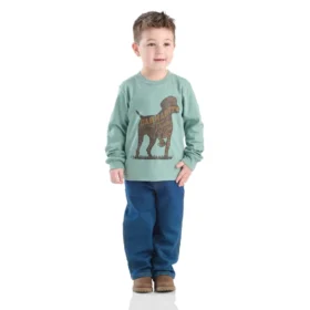 Erkek Çocuklar İçin 2 Parçalı Uzun Kolluklu Köpek Desenli Gömlek ve Denim Pantolon Seti (Yürümeye Başlayan Çocuklar)