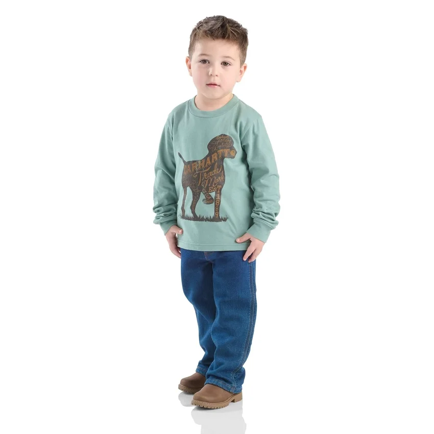 Erkek Çocuklar İçin 2 Parçalı Uzun Kolluklu Köpek Desenli Gömlek ve Denim Pantolon Seti (Yürümeye Başlayan Çocuklar)
