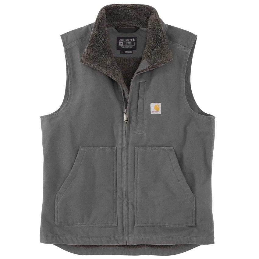 Erkek Yıkanmış Pamuklu Sherpa Astarlı Mock-Neck Yelek