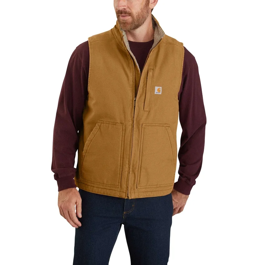 Erkek Yıkanmış Pamuklu Sherpa Astarlı Mock-Neck Yelek