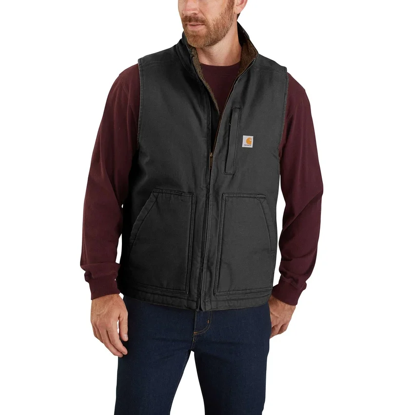 Erkek Yıkanmış Pamuklu Sherpa Astarlı Mock-Neck Yelek