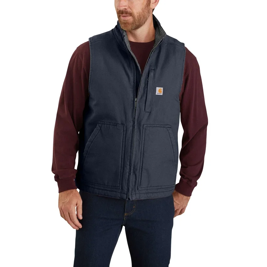 Erkek Yıkanmış Pamuklu Sherpa Astarlı Mock-Neck Yelek