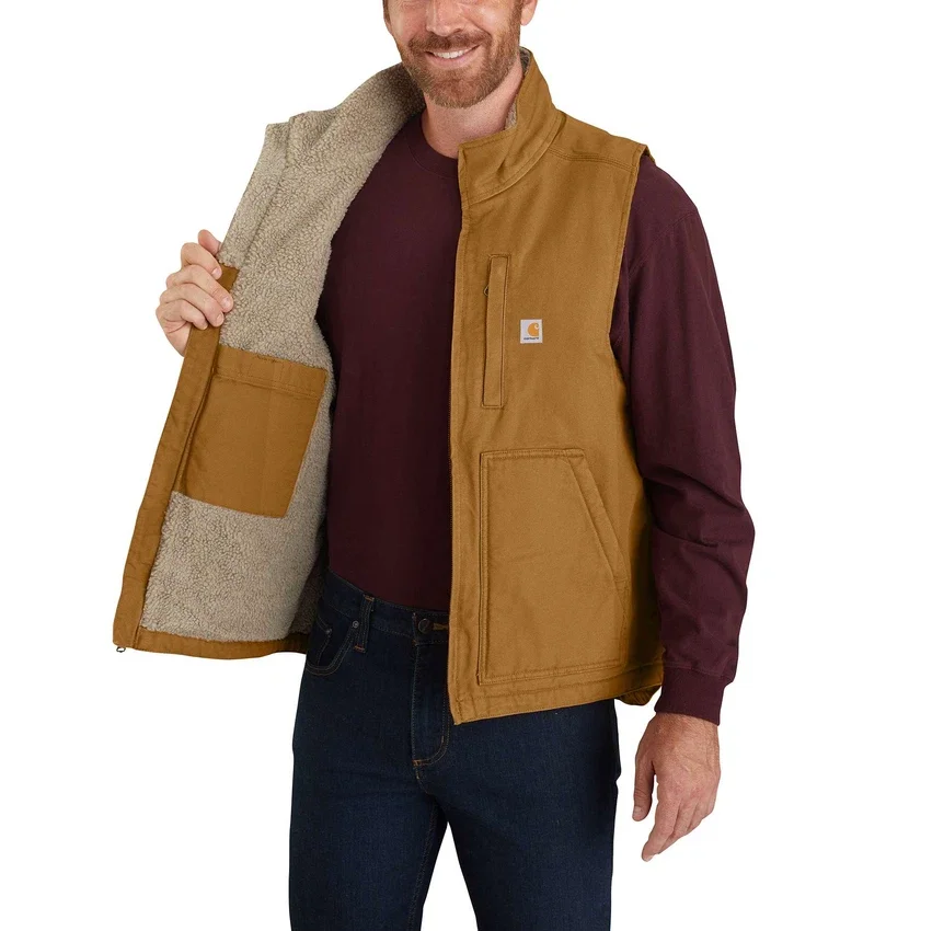 Erkek Yıkanmış Pamuklu Sherpa Astarlı Mock-Neck Yelek