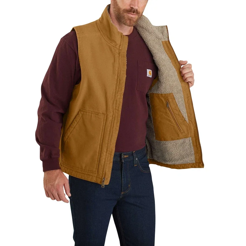 Erkek Yıkanmış Pamuklu Sherpa Astarlı Mock-Neck Yelek