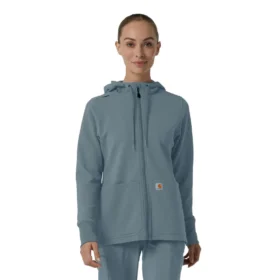 Kadın Tam Fermuarlı Waffle Scrub Kapüşonlu Sweatshirt