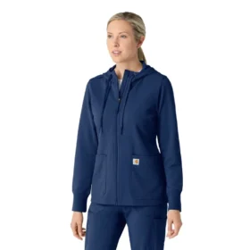Kadın Tam Fermuarlı Waffle Scrub Kapüşonlu Sweatshirt