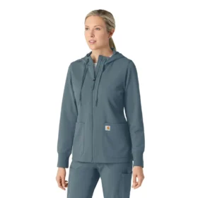 Kadın Tam Fermuarlı Waffle Scrub Kapüşonlu Sweatshirt