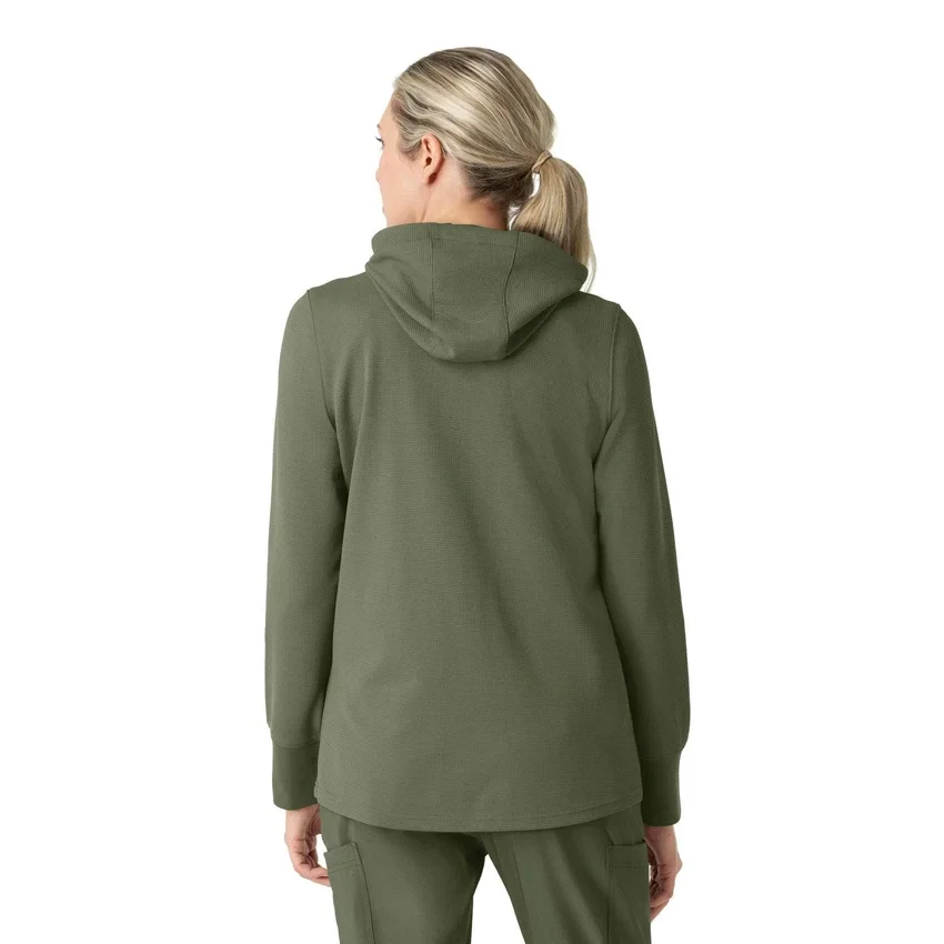 Kadın Tam Fermuarlı Waffle Scrub Kapüşonlu Sweatshirt