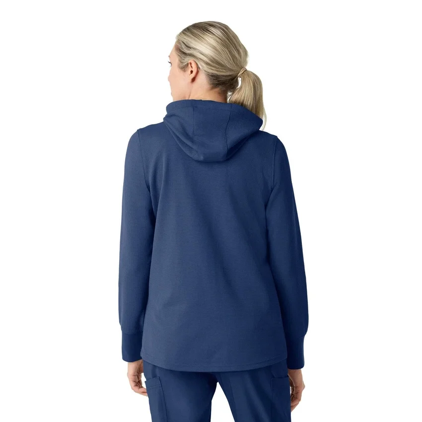 Kadın Tam Fermuarlı Waffle Scrub Kapüşonlu Sweatshirt