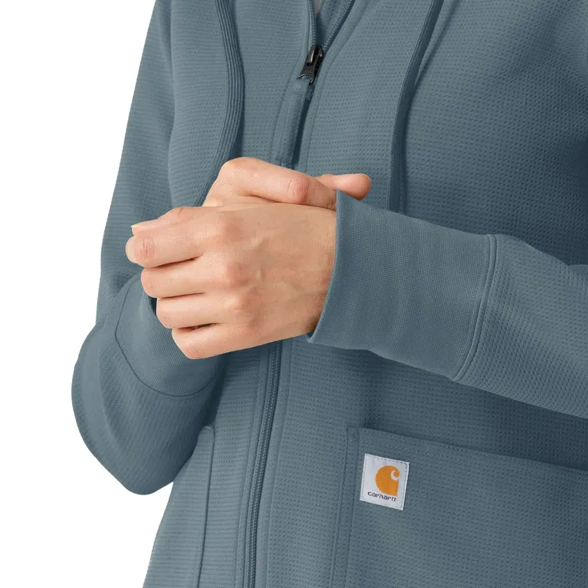 Kadın Tam Fermuarlı Waffle Scrub Kapüşonlu Sweatshirt