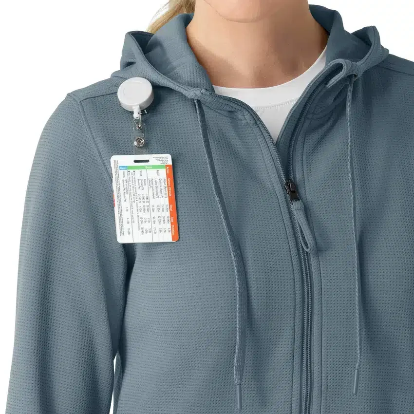 Kadın Tam Fermuarlı Waffle Scrub Kapüşonlu Sweatshirt