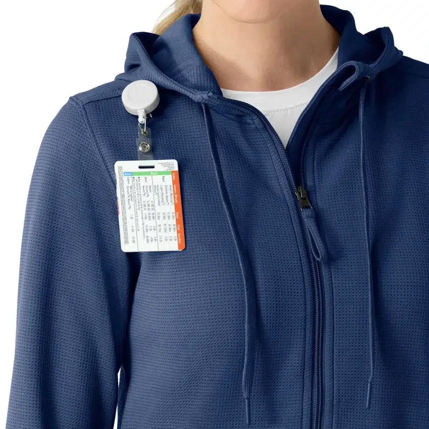Kadın Tam Fermuarlı Waffle Scrub Kapüşonlu Sweatshirt