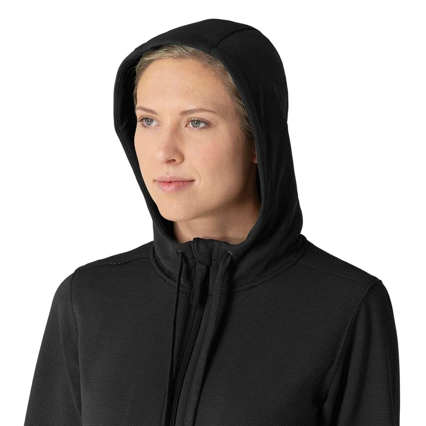 Kadın Tam Fermuarlı Waffle Scrub Kapüşonlu Sweatshirt