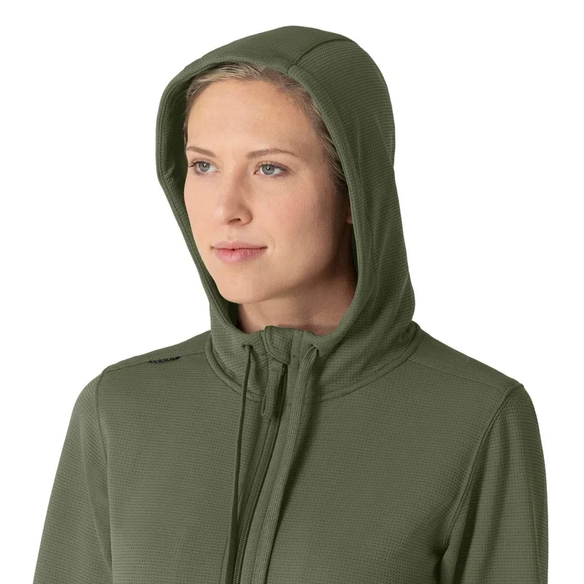 Kadın Tam Fermuarlı Waffle Scrub Kapüşonlu Sweatshirt