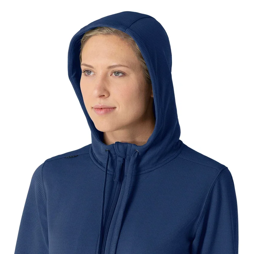 Kadın Tam Fermuarlı Waffle Scrub Kapüşonlu Sweatshirt