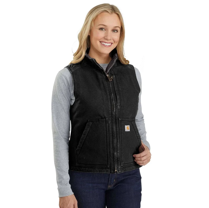 Kadın Yıkanmış Pamuklu Sherpa Astarlı Mock Neck Yelek
