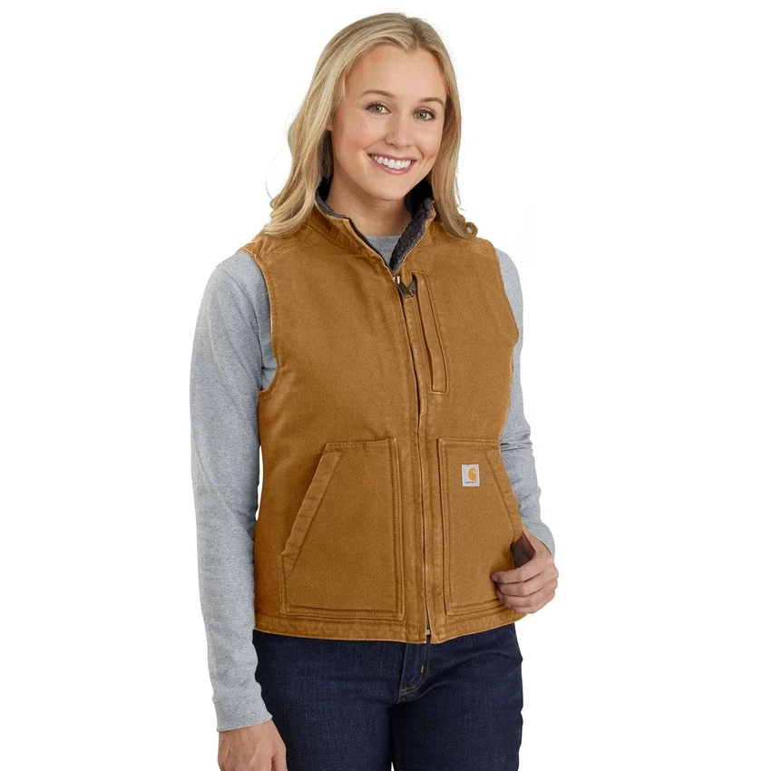 Kadın Yıkanmış Pamuklu Sherpa Astarlı Mock Neck Yelek