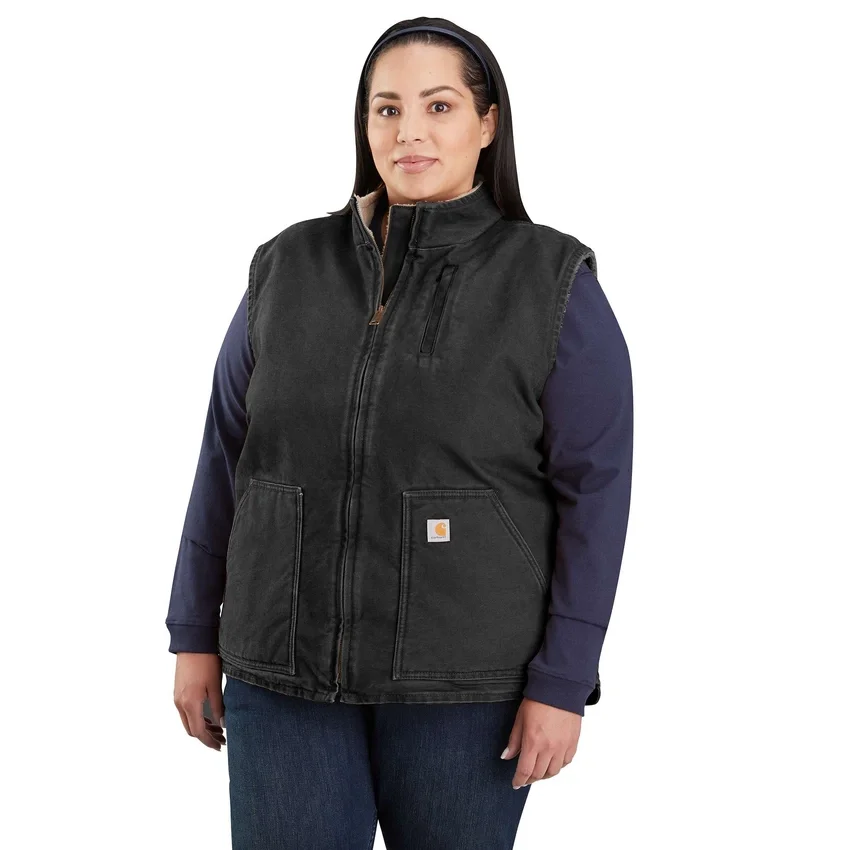 Kadın Yıkanmış Pamuklu Sherpa Astarlı Mock Neck Yelek