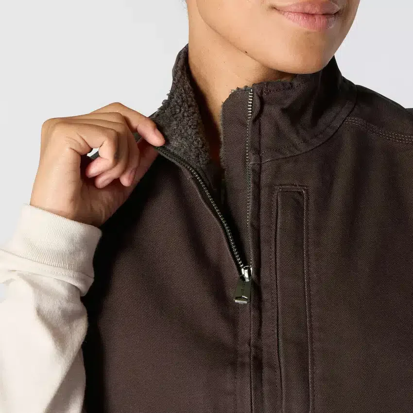 Kadın Yıkanmış Pamuklu Sherpa Astarlı Mock Neck Yelek
