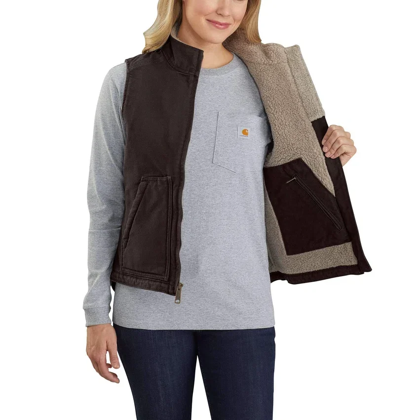 Kadın Yıkanmış Pamuklu Sherpa Astarlı Mock Neck Yelek