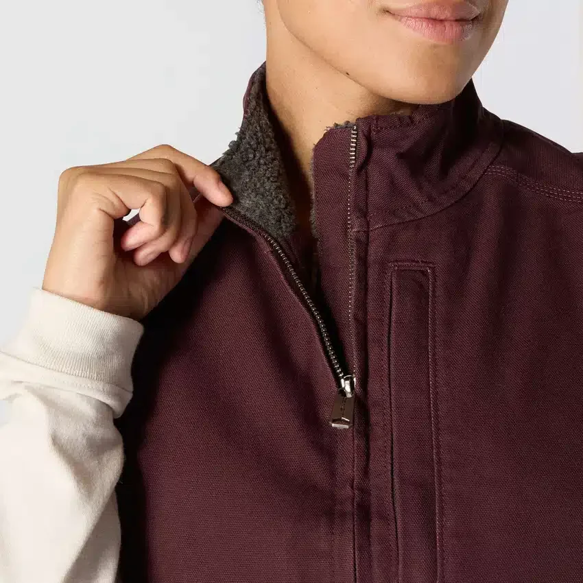 Kadın Yıkanmış Pamuklu Sherpa Astarlı Mock Neck Yelek