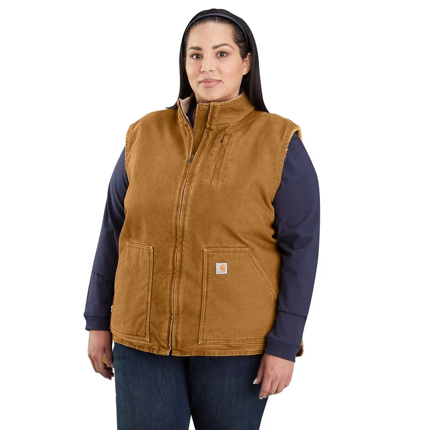 Kadın Yıkanmış Pamuklu Sherpa Astarlı Mock Neck Yelek