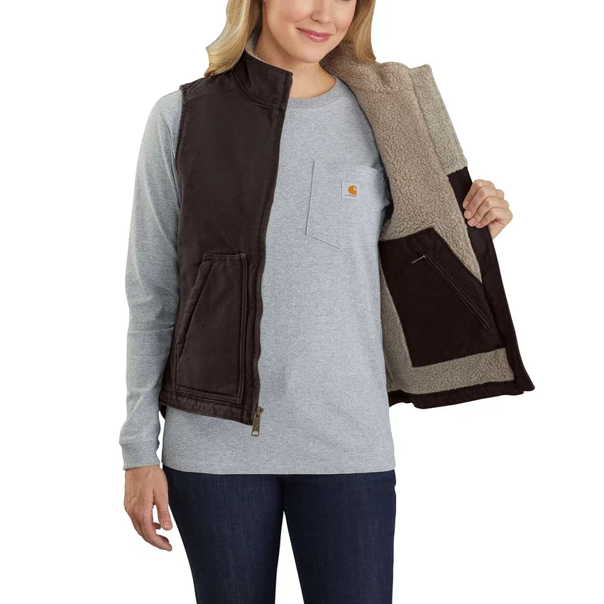Kadın Yıkanmış Pamuklu Sherpa Astarlı Mock Neck Yelek
