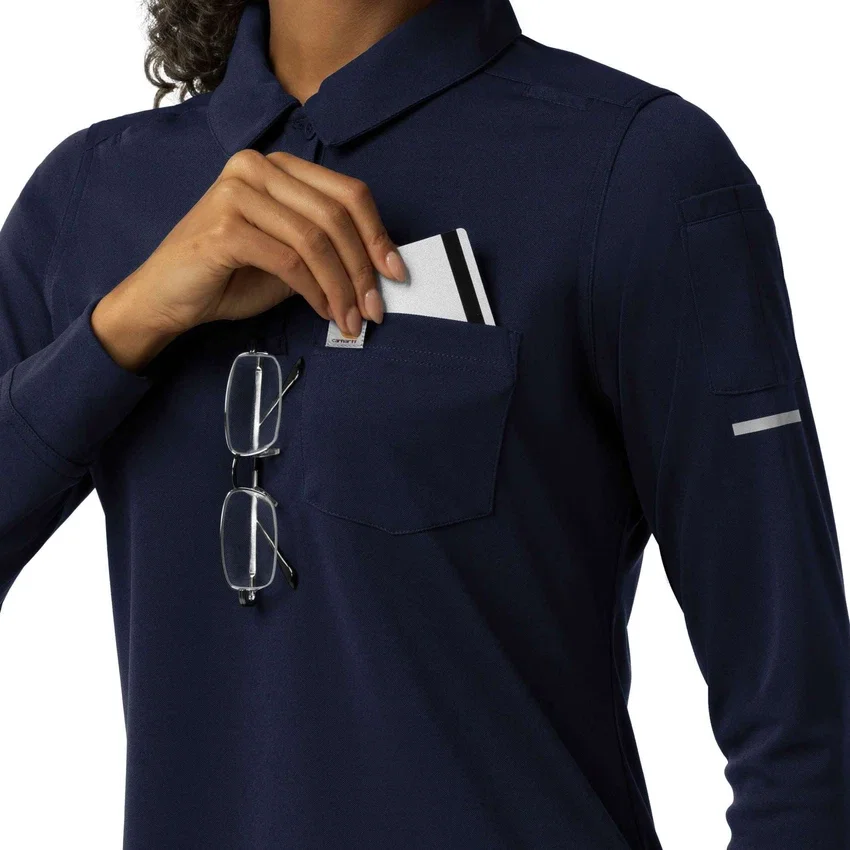 Kadınlar için Rugged Flex® Rscu Ağır Dokuma Uzun Kolluklu Polo Scrub Üst